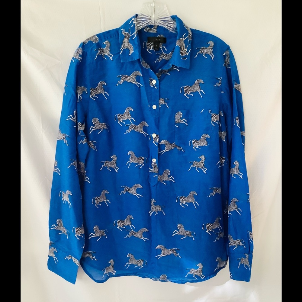 J.crew zebra blouse blue size 8